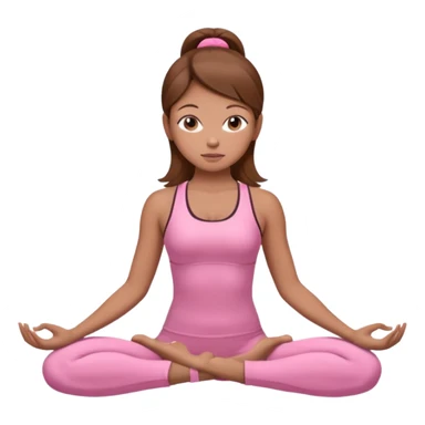 Generate a girl in a yoga pose. She is wearing a pink suit and has brown hair. sticker