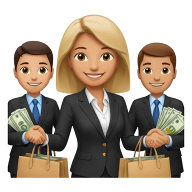 Девушка получает много денег и заключает выгодное сотрудничество. Она жмет руку коллегам разным и вокруг мешки денег  sticker