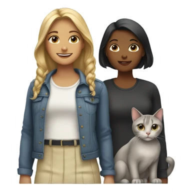 Two girls and two cats sticker