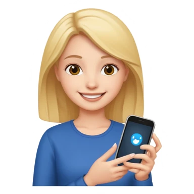 a girl holding a smartphone, smiling sticker