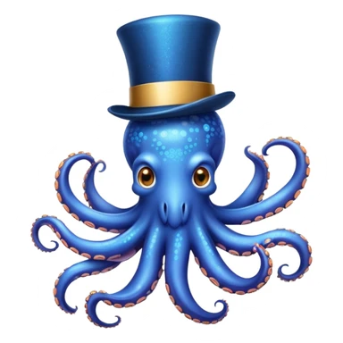 Sparkly blue octopus with a top hat sticker