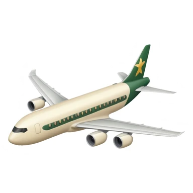 emoji: long passenger airplane, light beige (milky), only dark green (#173e12) inserts, no other colors, Apple emoji style, no text sticker