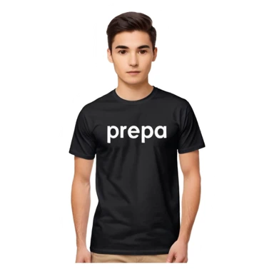 black short-sleeve T-shirt with the words “prepa udem” printed in small white text on the chest. The shirt has a simple, casual fit and a clean, minimalist look. sticker