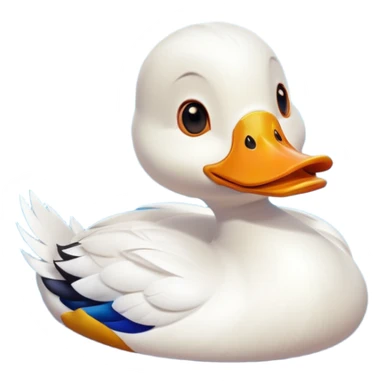 A 3D cartoon duck floating on a calm pond, soft ripples, rounded features, vibrant colors, cute and happy face, Memoji-style lighting. sticker