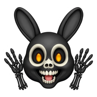 Emoji tête de Lapin squelette noire qui fait bonjour de la main  sticker