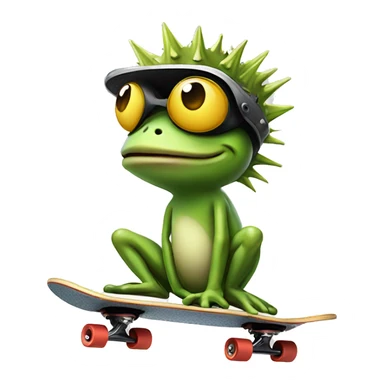 frog wearing spiky helmet while riding a skateboard  sticker