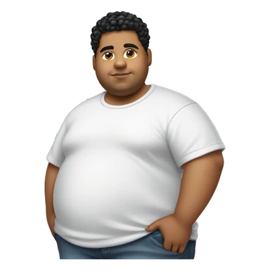 Full body young Hispanic boy that is extremely short and extremely fat with a low taper fade with curly hair and is wearing a t shirt and white air forces  sticker