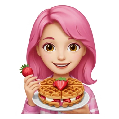 chica sonriente comiendo wafles con frutilla sticker