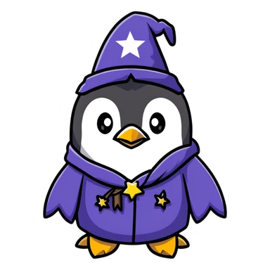 penguin wizard with a starry robe sticker