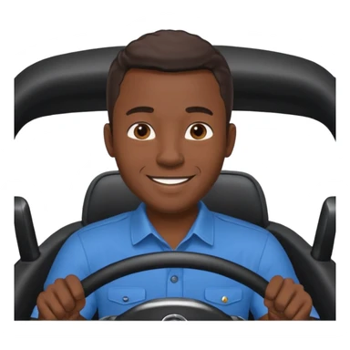["Black male driver, wearing a blue shirt, hands on steering wheel."] sticker