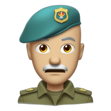 Hight detail cyan beret bald angry 50 years old man no hair furious very angry frown with khaki idf uniform sticker