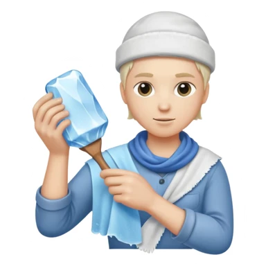 Sculptor polishing with cloth,Ice Sculptors. sticker