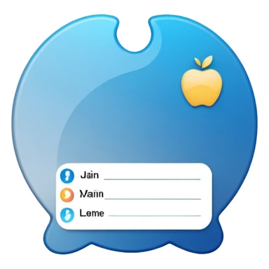 rounded business ID card with blue-silver gradient background, placeholder lines for text, left-aligned generic photo silhouette, Apple emoji style, transparent background sticker