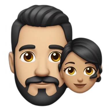 Very short haircut hair white latino man with skin fade, detailed moustache and beard, cuddling his wife black woman with straight black hair with a pony tail and big earrings sticker
