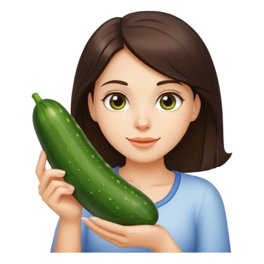 brunette holding a cucumber with a bunch of milk sticker