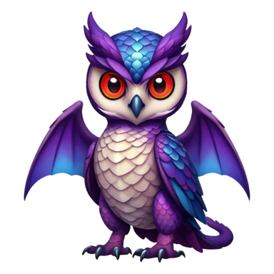 Owl dragon hybrid front facing full body dark purple and blue and red sticker