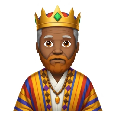 Create an emoji of an old African king with a large beard wearing kente cloth and white shirt sticker