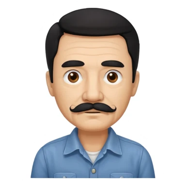 Old man with black hair and eyes mustache and working shirt sticker