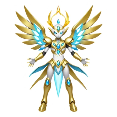 Shiny Futuristic Celestial Godly Divine Ethereal Magical Fakemon-Pokemon-Digimon-Spectrobes-fusion, full body sticker