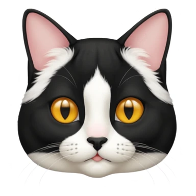 A tuxedo cat, top half body, a black mark near his mouth under the nose sticker