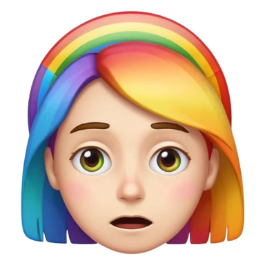 funny anxious face with rainbow elements, emoji style sticker