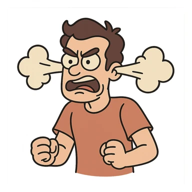 a person with steam coming out of their ears, frustrated, cartoon style sticker