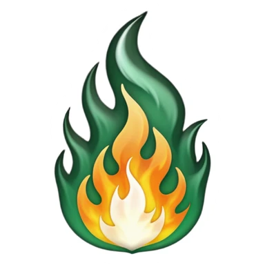 dark green and white flame, no other colors, transparent background, emoji style sticker
