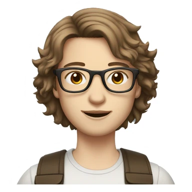 pale skin, medium length brown wolfcut hair, glasses sticker