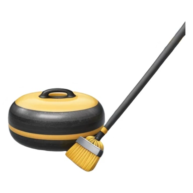 An icon showing a detailed close-up of a curling stone sliding across the ice, with a broom in motion beside it. The background features an indoor stadium with cheering spectators on the stands. Transparent background captures the strategy and focus of curling. sticker