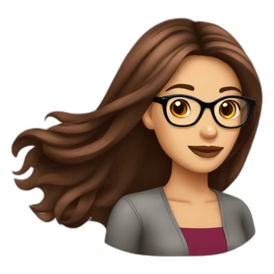 Mujer cabello largo lacio color café, ojos café, piel morena, con lentes color vino sticker