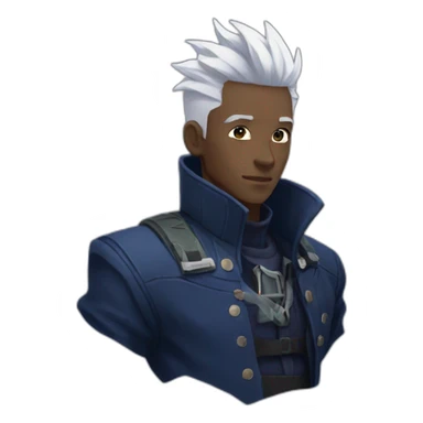 ekko from arcane with white hair and navy blue jacket sticker