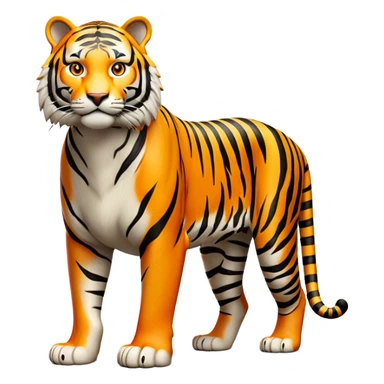 cinematic-tiger-realistic-full-body-standing-emoji,-massive-striped-frame-exuding-power-and-grace,-bold-orange-fur-with-thick-black-stripes,-head-tilted-dramatically,-piercing-yellow-eyes-focused-intensely,-simplified-yet-realistic-focused-features,-highly-detailed,-glowing-with-an-almost-sarcastic-glow sticker