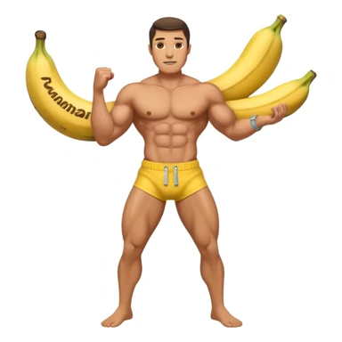 muscular shirtless man with a big banana coming out of his pants zipper sticker