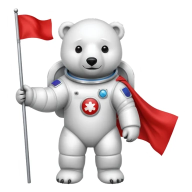 Polar bear in space suit, holding red rectangle flag sticker