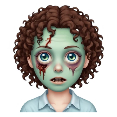 Создай человека зомби с корично,голобо-болотноми глазами и кудрявами волосами цвета темно коричневого sticker