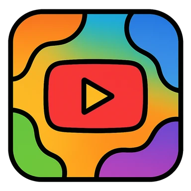 background for a YouTube video with vibrant gradient colors, abstract shapes, play button in center sticker