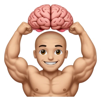 Un cerveau avec un immense sourire blanc, de beaux yeux noirs et de gros bras musclés qui sortent du cerveau sticker