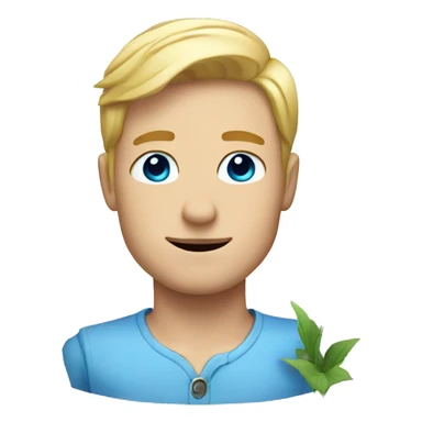 Blonde guy with blue eyes holding flower sticker