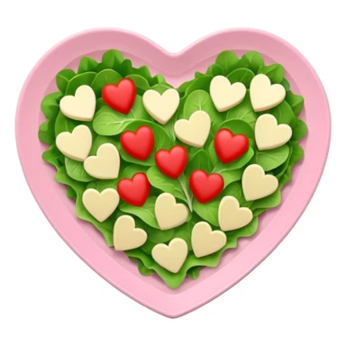 green salad in a light pink heart shaped plate sticker