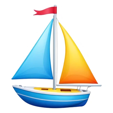 A colorful toy sailboat with a cute smiling face on the bow sticker