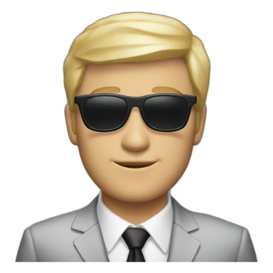 white guy in suit with blonde hair and black non-shinethrough sunglasses sticker