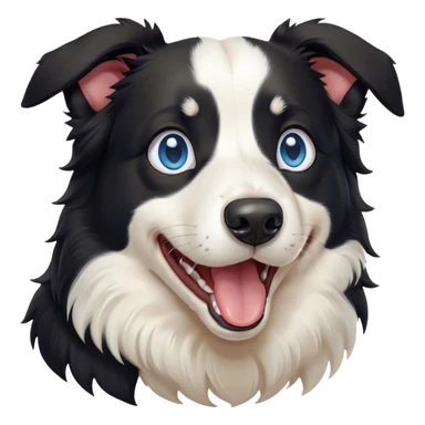 Cinematic Cute Yawning Black and White Border Collie Portrait Emoji, Head tilted slightly with a dramatic, wide-open yawn, showcasing a smooth black and white coat, floppy ears slightly drooping, round blue eyes barely open in drowsy contentment, Simplified yet irresistibly adorable features, highly detailed, glowing with a soft, cozy glow, high shine, relaxed yet alert, stylized with a touch of whimsy, bright and endearing, soft glowing outline, capturing the essence of a sleepy yet spirited herder, so drowsy it feels like it could stretch right out of the screen and curl up for a nap! sticker