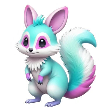 Iridescent Neon Green-Cyan-Magenta-gradients Minccino-Emolga-Numbat-Sergal-fusion-hybrid-animal-creature, full body sticker