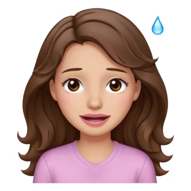 girl with wavy long brown hair, brown eyes, light to medium complexion, long lashes, light pink lipstick, wearing light pink shirt, smiling, crying  sticker