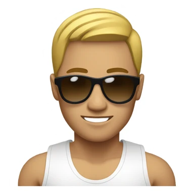 strong asian personal trainer short golden hair with sunglasses white vest sticker