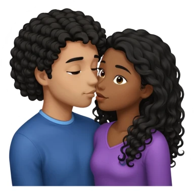 a straight short black hair man kissing a shorter girl with long black curly hair sticker