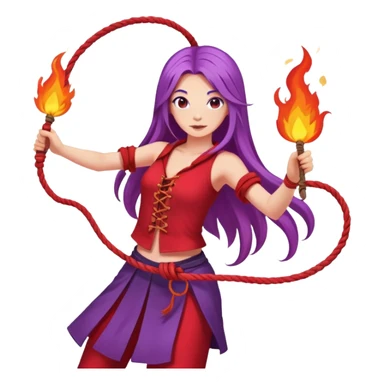 Fire rope poi dance, girl with long purple hair, red clothes sticker