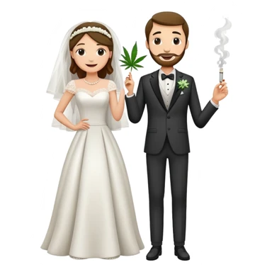 Wedding bride and groom, full body, smoking cannabis together, happy faces sticker