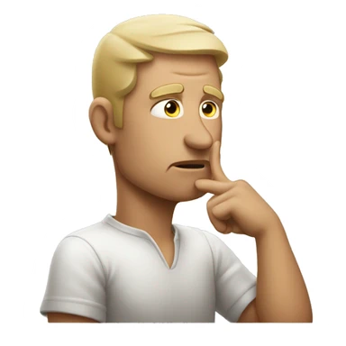 A white man who scratches his temple while reflecting sticker