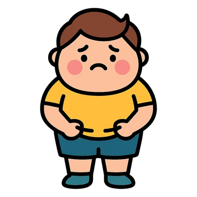standing fat boy kid, embarrassed, minimal and modern sticker